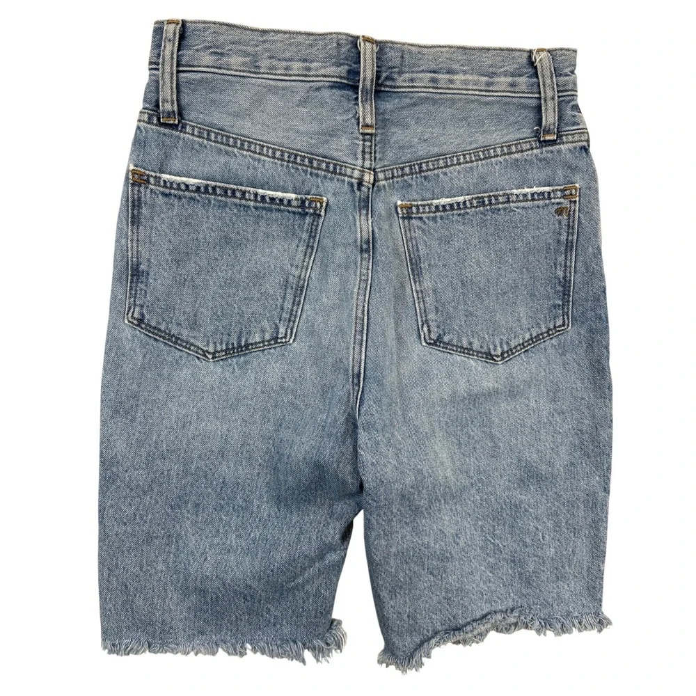Madewell Denim‎ Shorts Womens 24 Blue High Rise Long Button Fly Raw Hem Cutoffs
